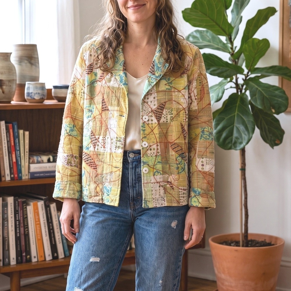 Vintage Yak Magik Embroidered Patchwork Jacket Size L Mixed Media Boho Artsy